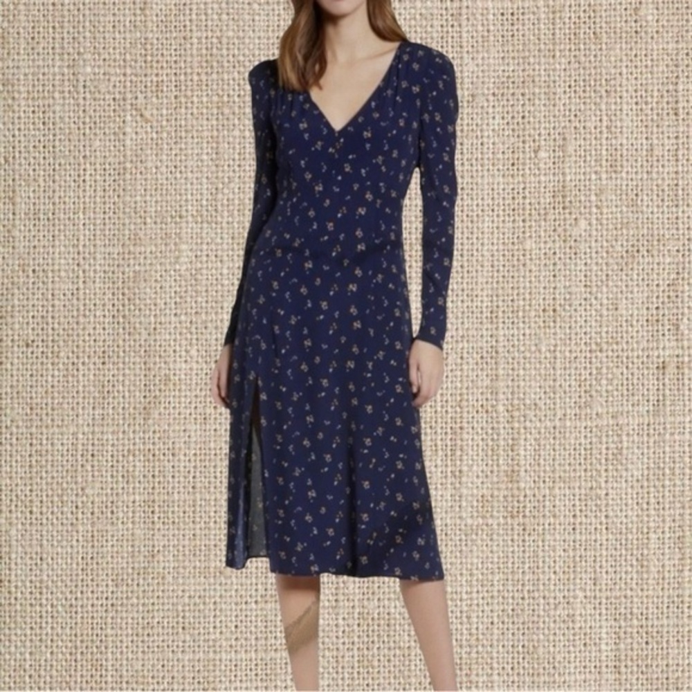 Navy blue floral print dress - Picture 3 of 5